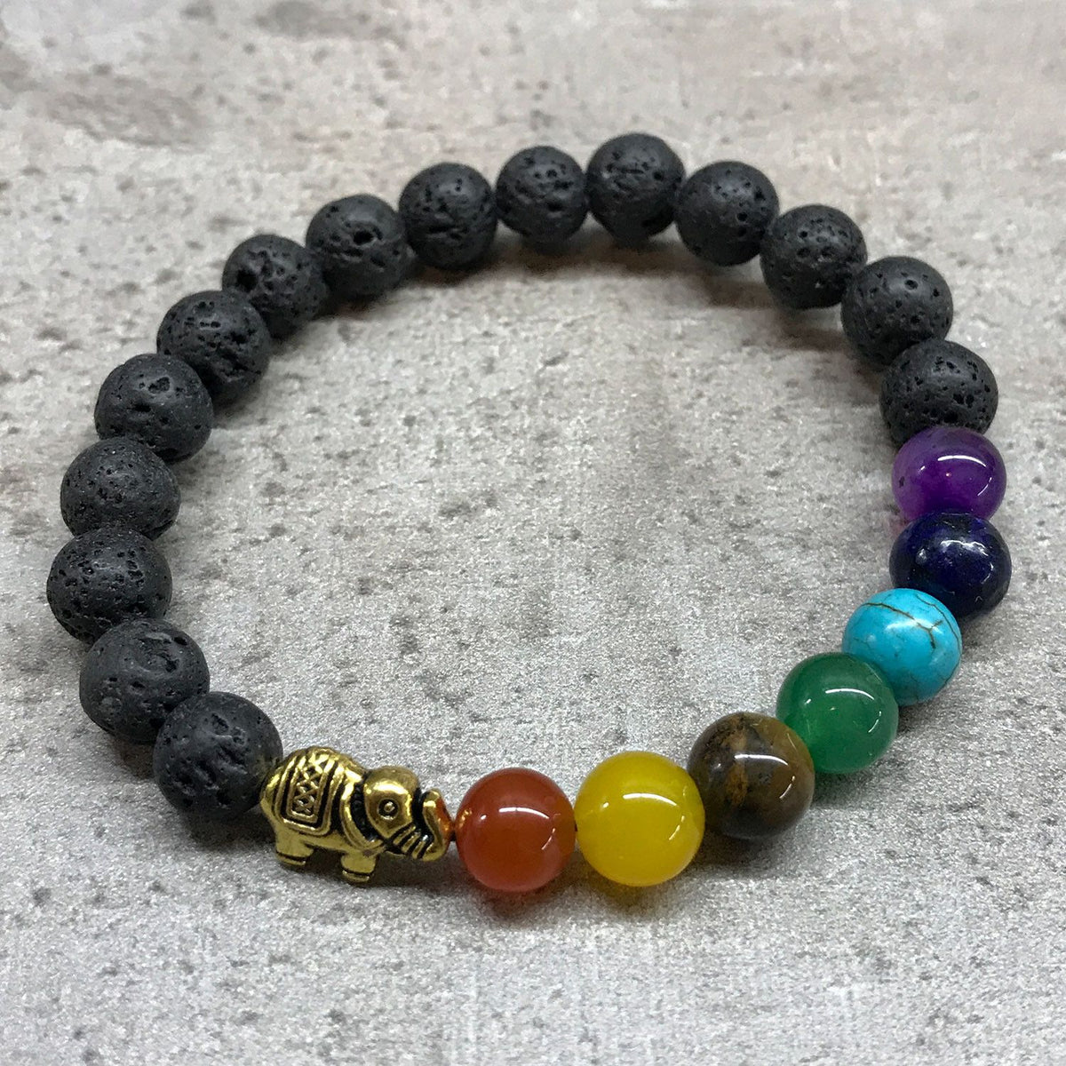 Lava Stone Bracelet with Elephant Charm and Chakra Beads – view 4