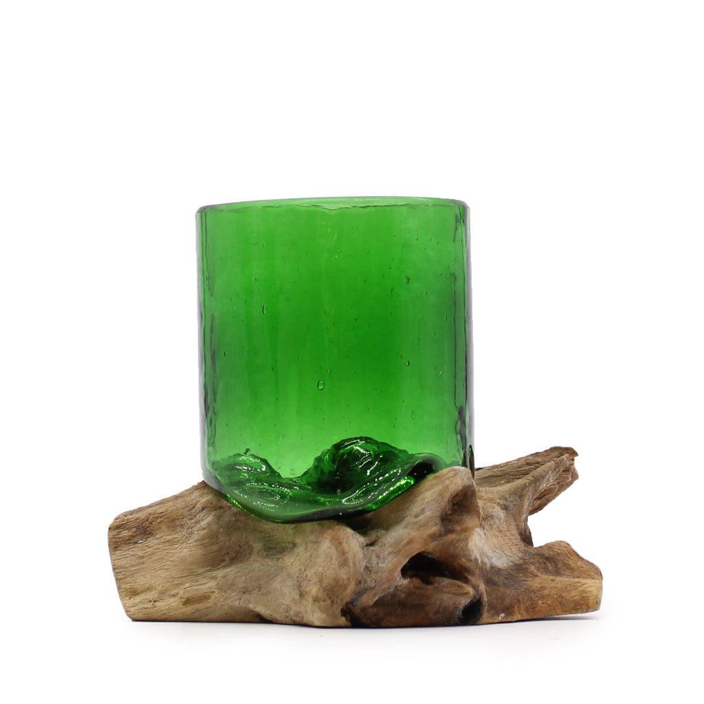 Recycled Glass Tumbler on Wood – view 2