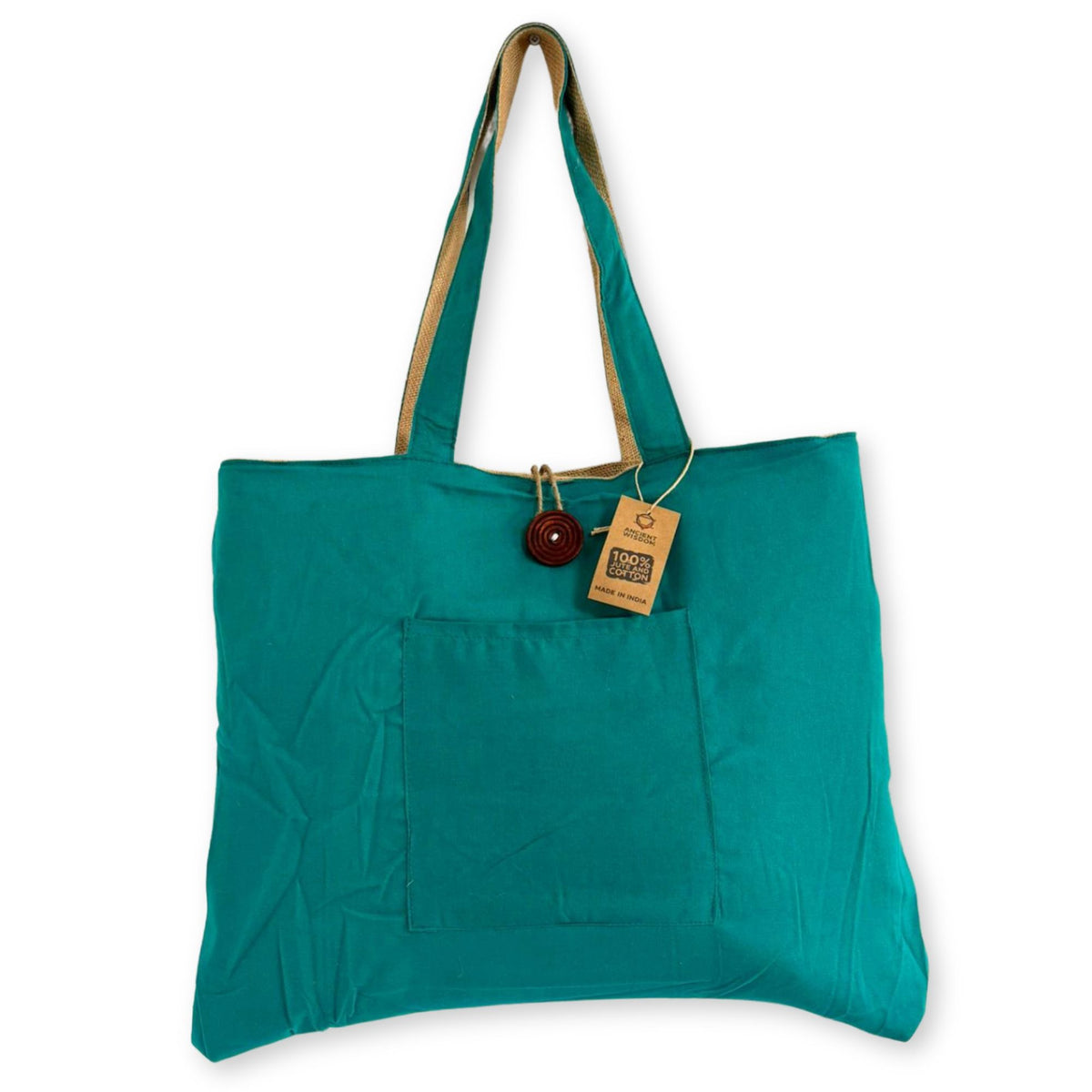 Reversible Jute and Cotton Big Bag in Teal – view 5