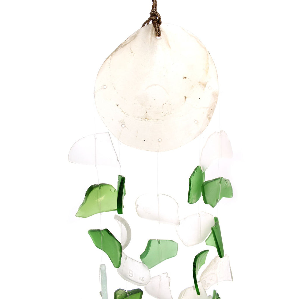 Recycled Glass Drop Wind Chime - Green & White – view 6