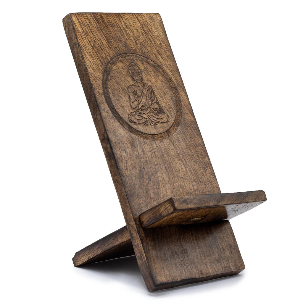 Mango Wood Carved Phone Stand - Buddha – view 2