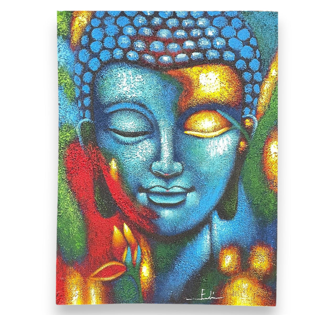 Buddha Painting, Blue & Gold Flower - 75 x 55cm