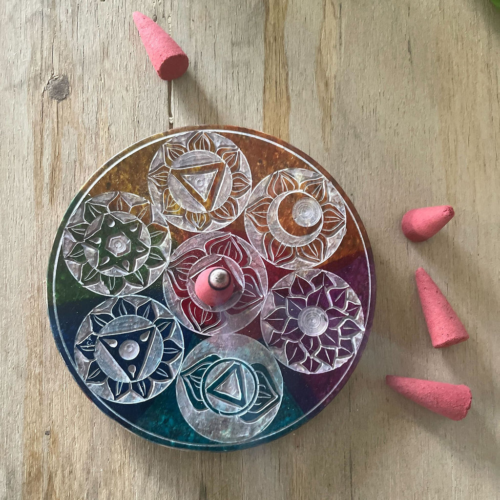 Soapstone Disc Incense Holder 10cm - Seven Chakra – view 5