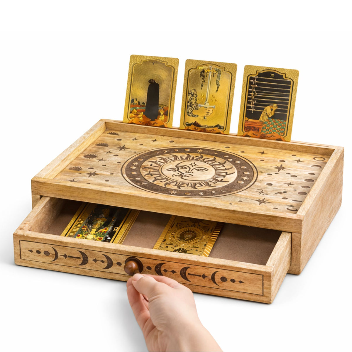 Sun Moon Carved Tarot Box with Drawer – view 5