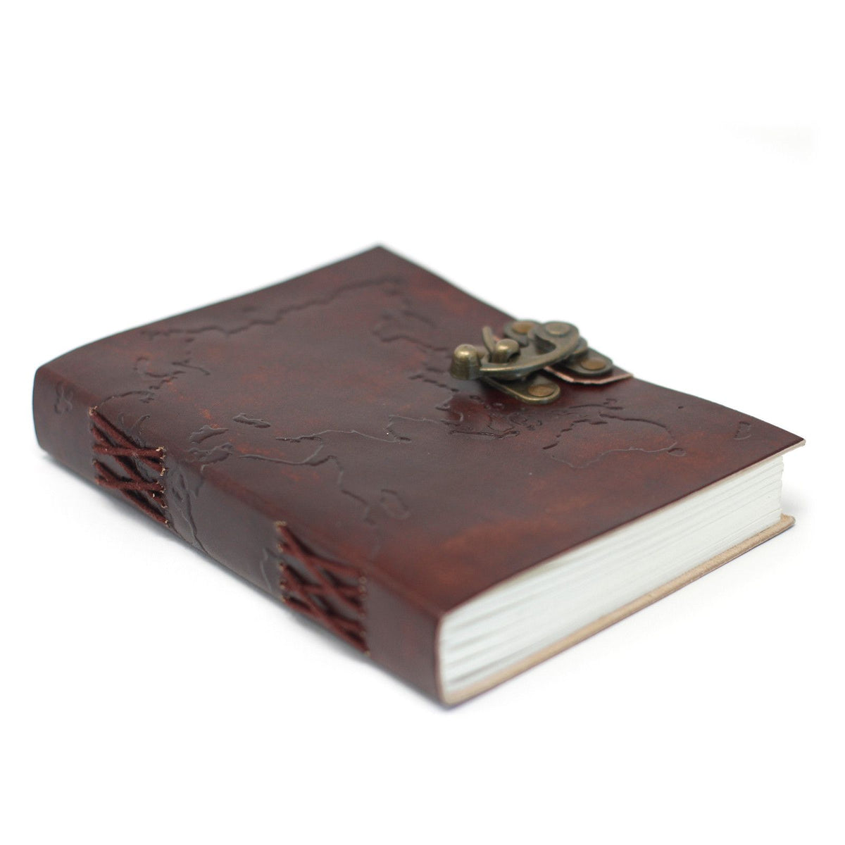 Leather World Map Notebook, Stitched – 13x17.5 cm – view 2