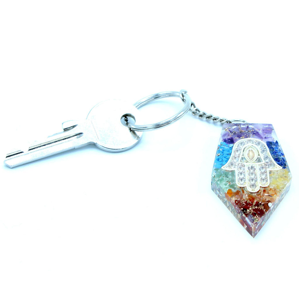 Orgonite Power Keyring - Gemstone Chakra Hamsa – view 5
