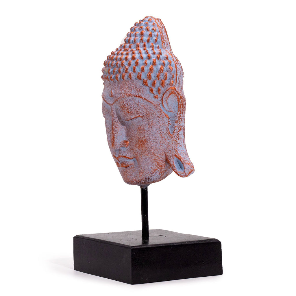 Large Buddha Head Statue on Stand, Blue Copper – view 2