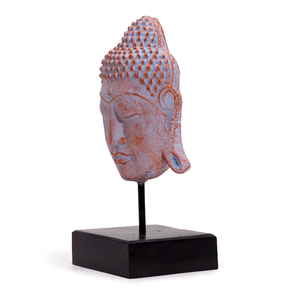 Large Buddha Head Statue on Stand, Blue Copper – view 2