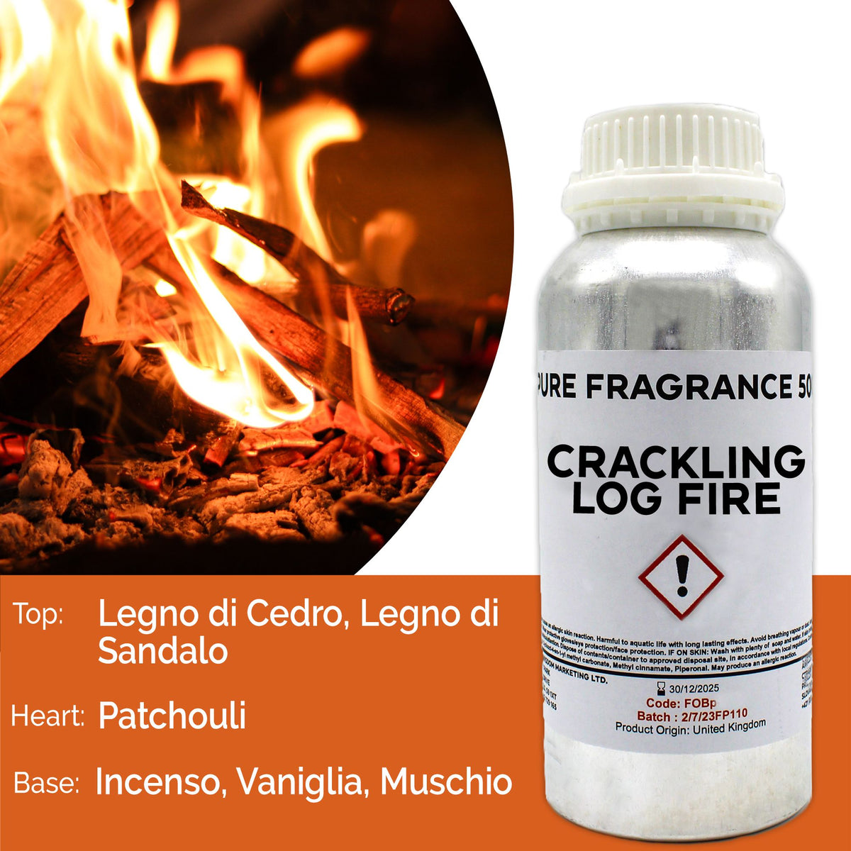 Aceite de fragancia pura fuego de leña crepitante - 500 ml
