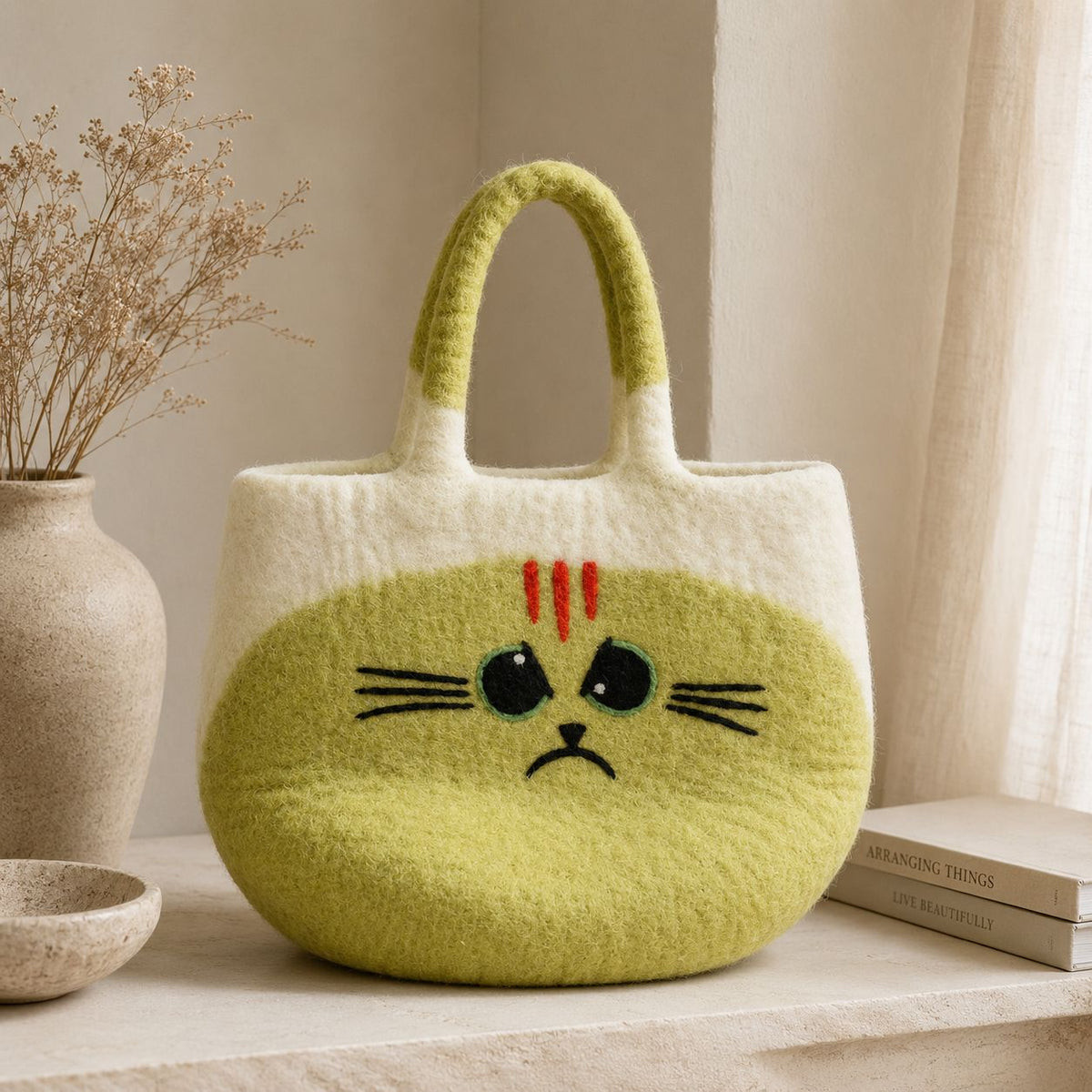 Large Grumpy Cat Felted Bag with Felt Handles – view 5