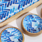 Mango Wood Tray with 3 Bowls - Blue Stripes – view 3