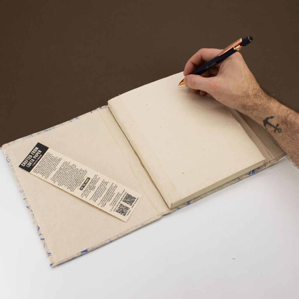 Lokta Blue Cotton Fleck Notebook – Large, Bookmark – view 4