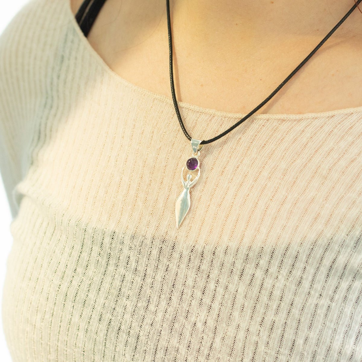 Goddess Amethyst Pendant Necklace on Silver Plated Cord 45cm – view 4