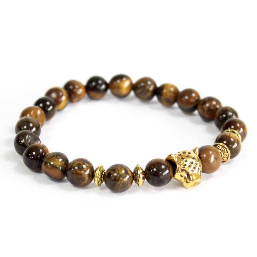 Tiger Eye Bracelet with Gold Tiger Charm