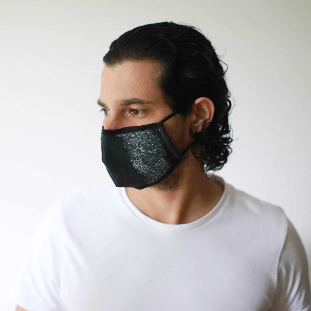 Reusable Fabric Face Covering for Adults, Black Elegance – view 2