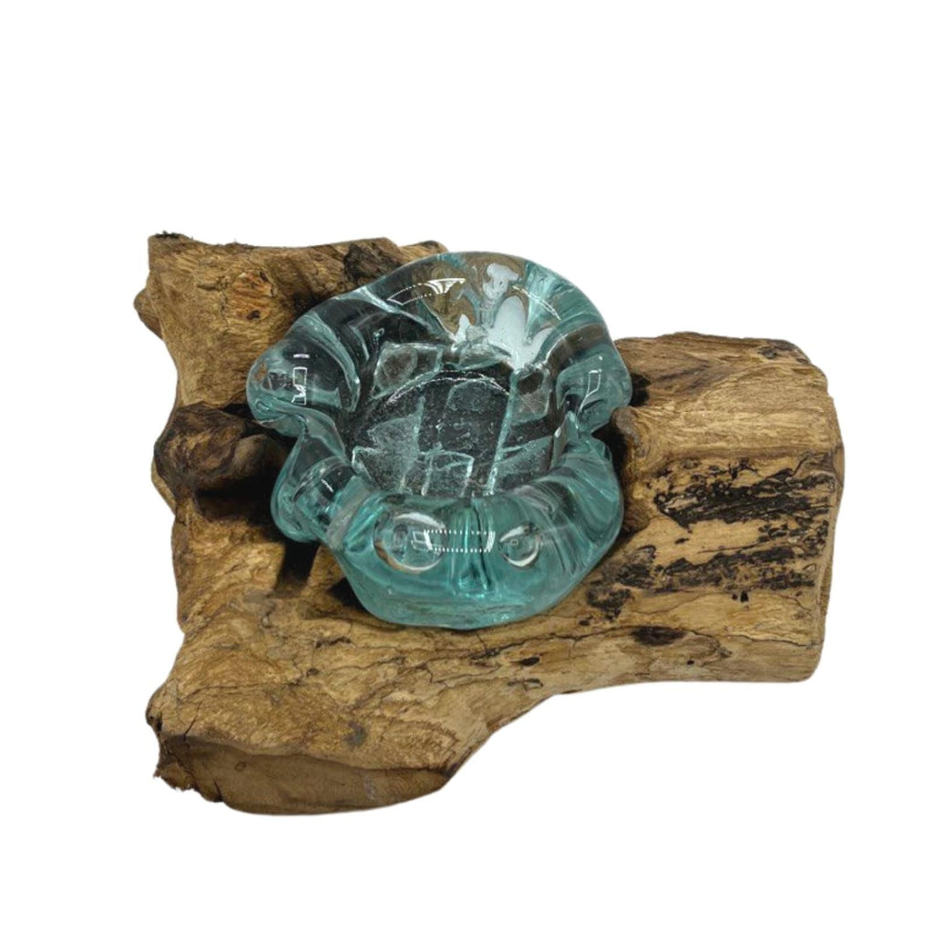 Molten Glass Single Candle Holder on Wood – view 6