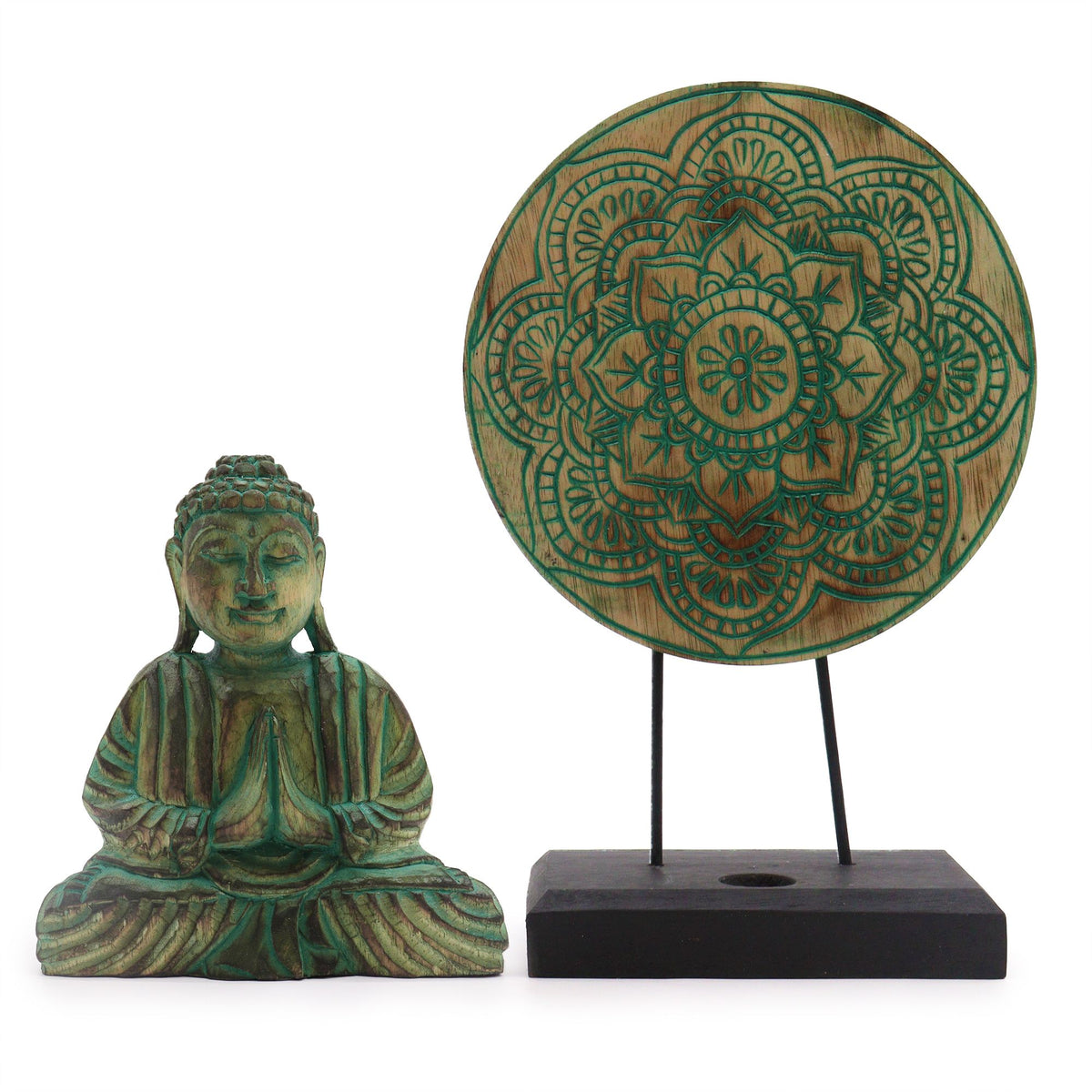 Buddha Feng Shui Set, Knot Mandala, Green Finish