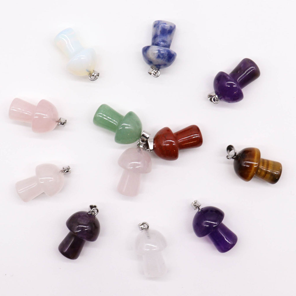 Gemstone Mushroom Pendants, Set of 12 Assorted, 20x15mm – view 2