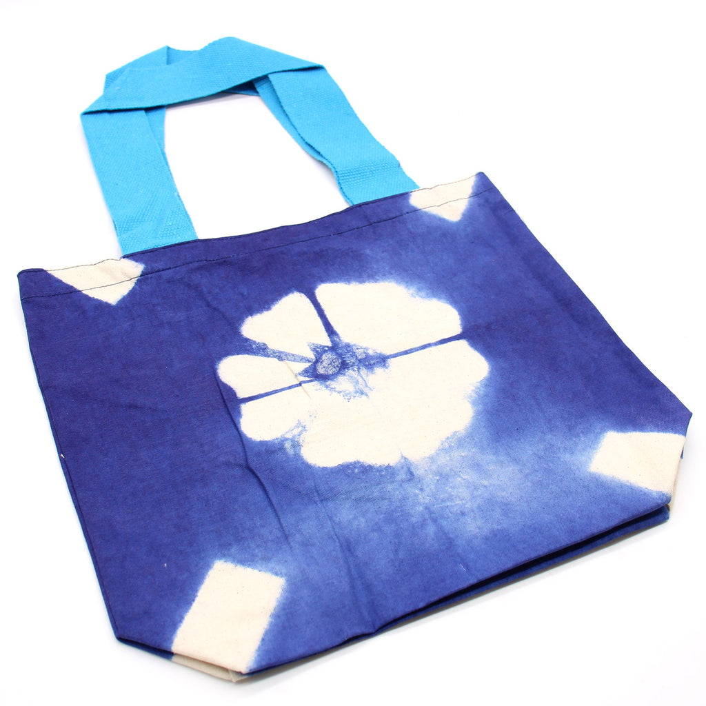 Tie-Dye Cotton Bag 38x42cm - Blue Flower, Blue Handle – view 2