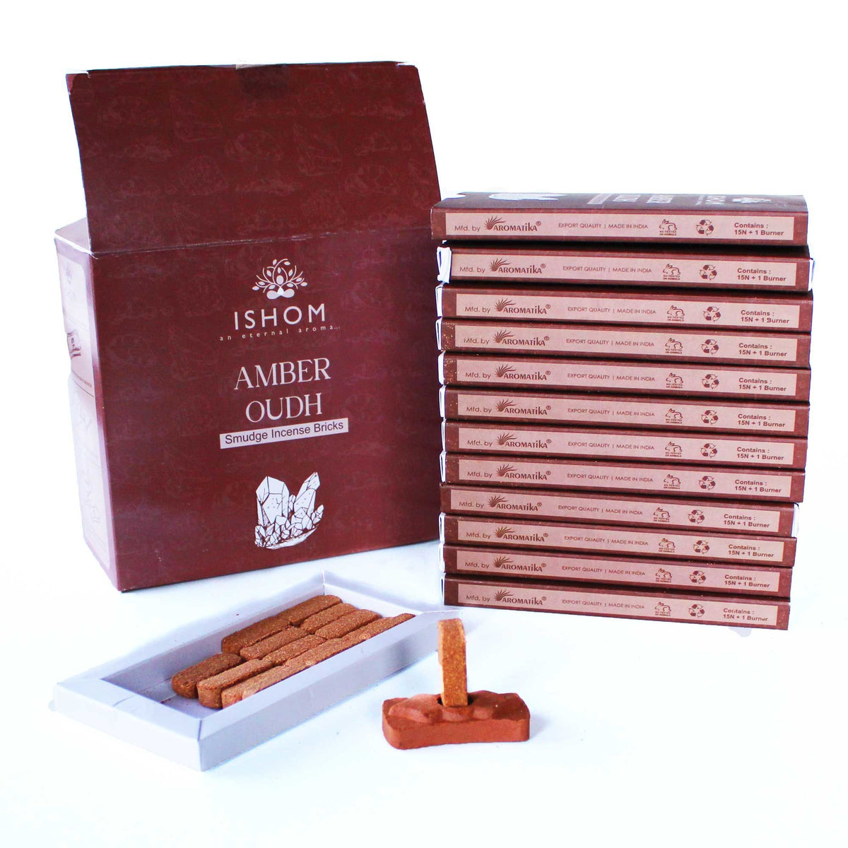 Amber Wood Natural Incense Bricks with Burner, Pack of 15 – view 2