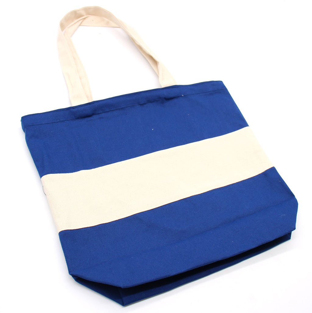 Two Tone Cotton Bag 38x42x12cm Blue and Natural