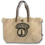Natural Cotton Tote Bag with Leather Handle - Buddha – view 4