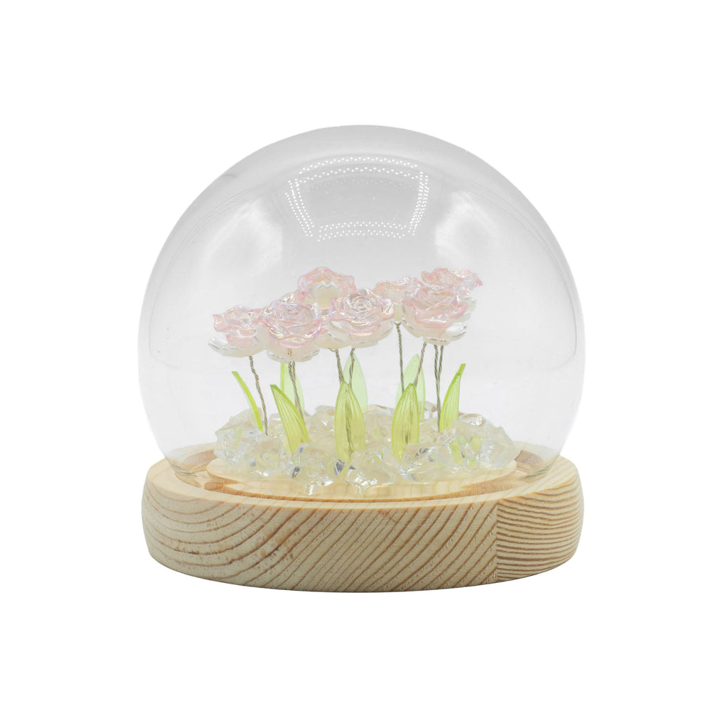 Floral Glow Dome - 10 Pink Roses, LED USB