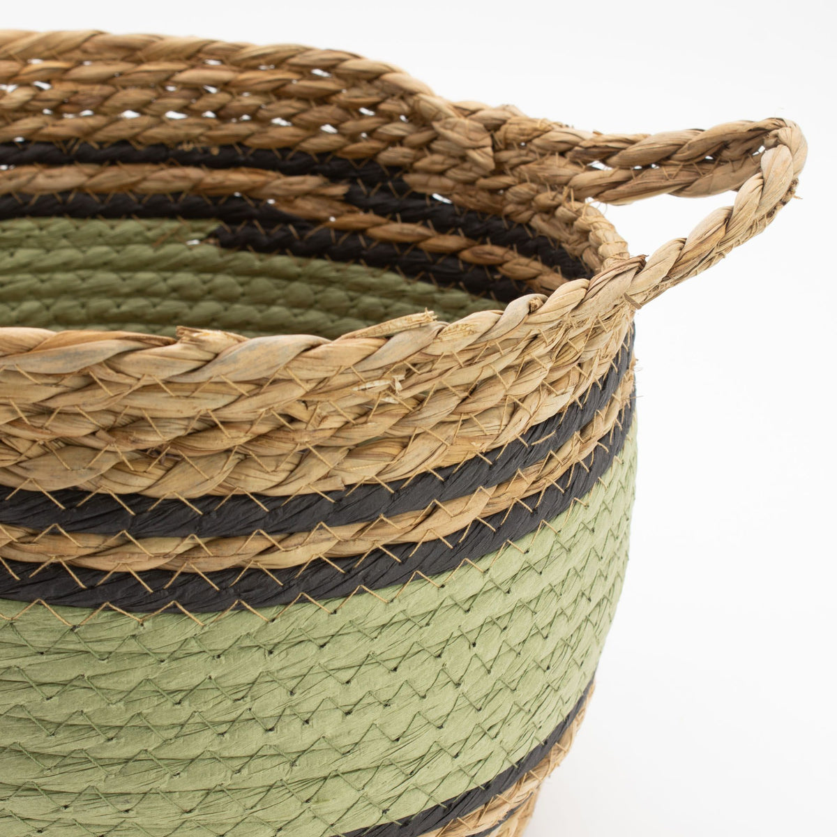 Cotton & Seagrass Baskets, Black and Green, Set of 3 – view 5