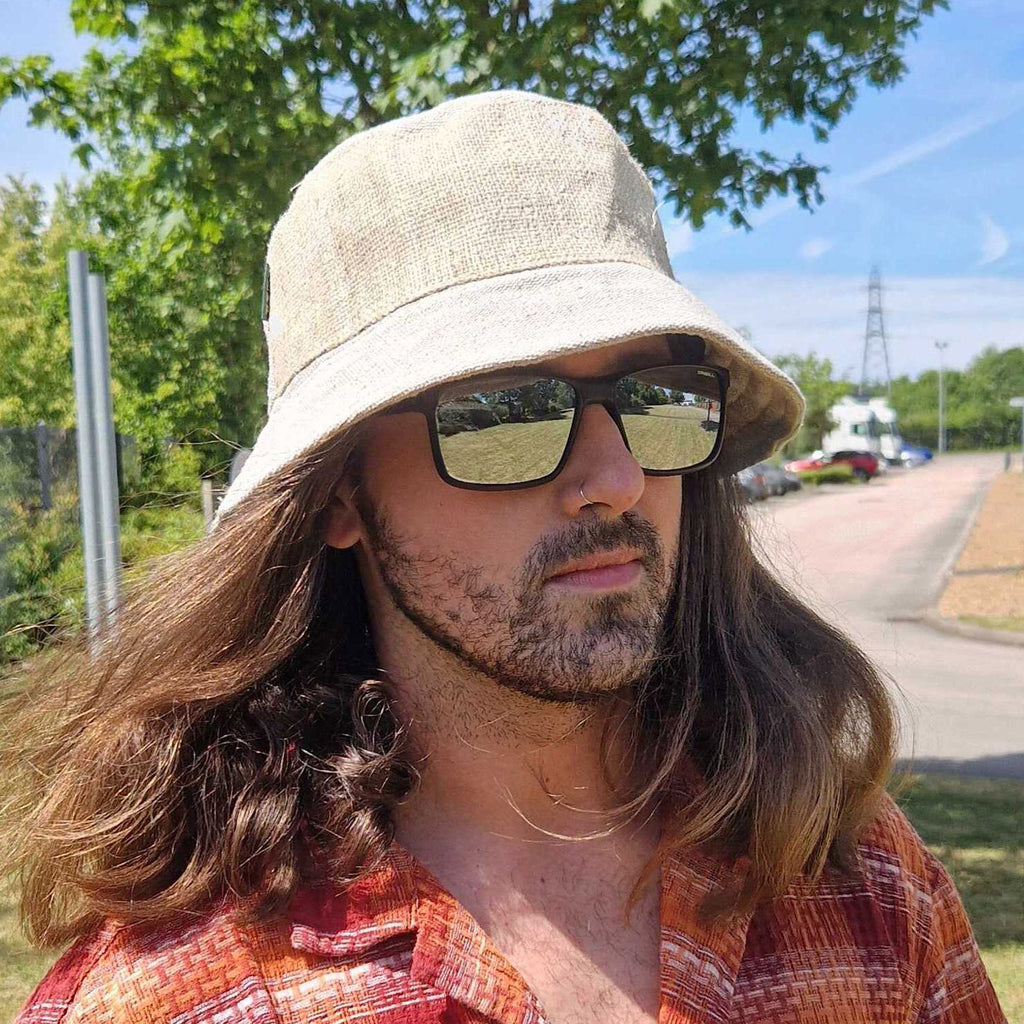 Patched Hemp and Cotton Boho Festival Hat - Natural – view 4
