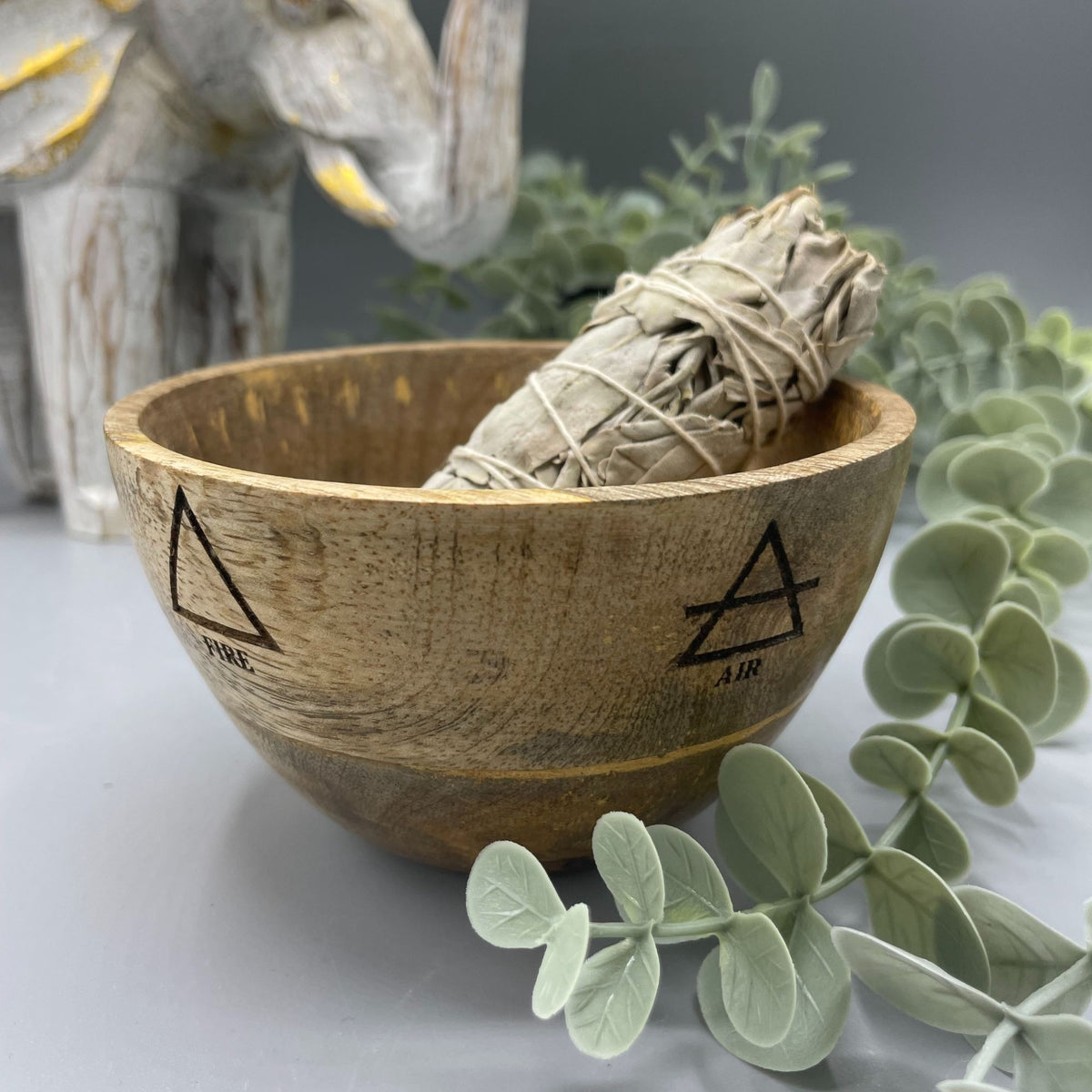Four Elements Wooden Smudge and Ritual Offering Bowl - 12x7cm