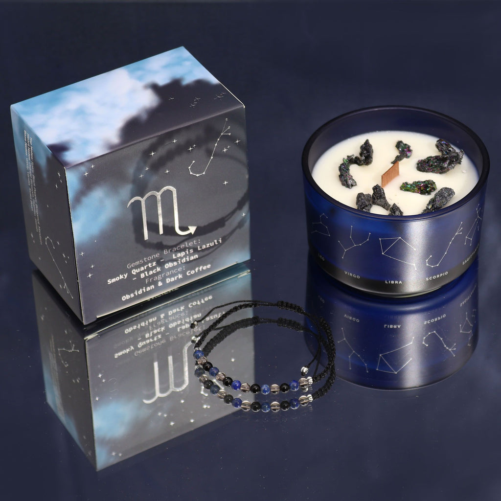 Scorpio Zodiac Crystal Candle with Gemstone Bracelet – view 5