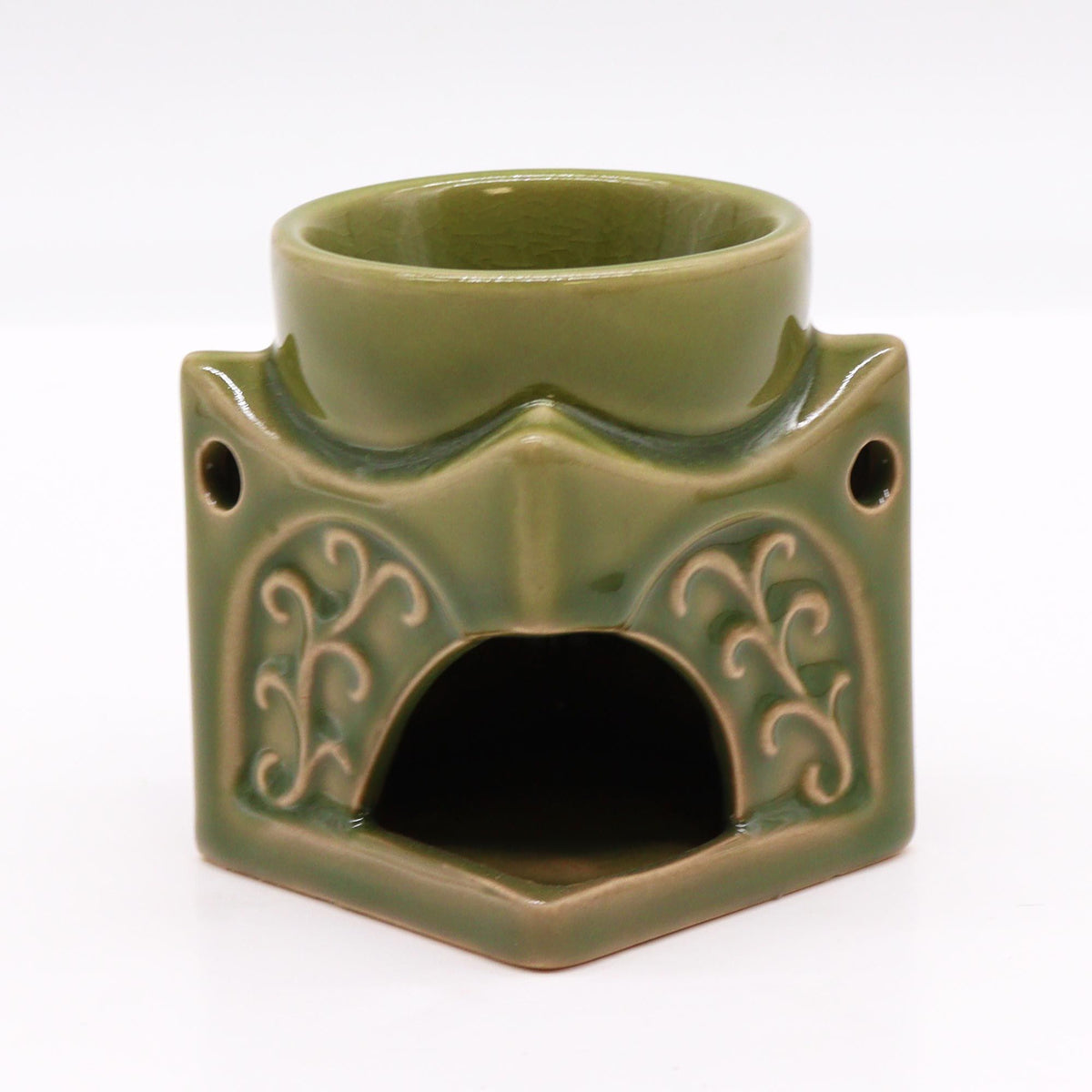 Square Buddha Ceramic Oil Burner - Light Jade – view 2