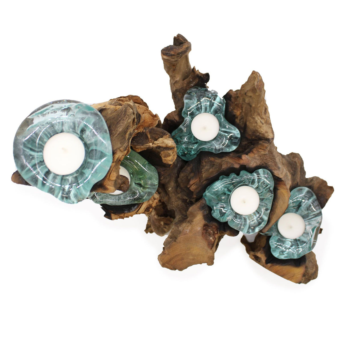 Molten Glass Five-Candle Holder on Wood – view 11