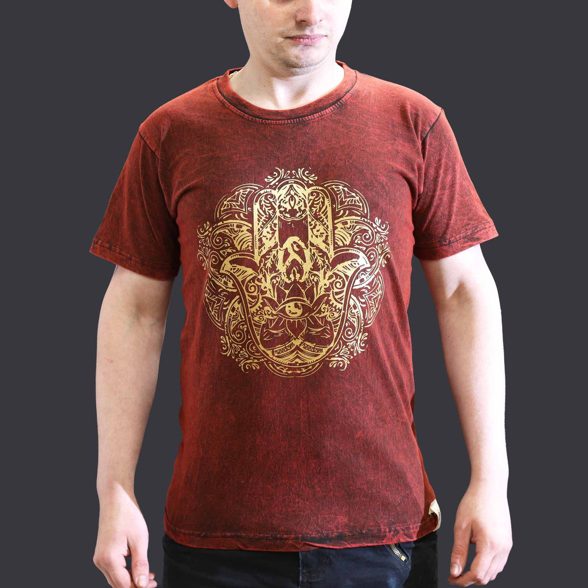 Nomad Sari Stonewashed T-Shirt - Hamsa - Maroon - Small – view 3