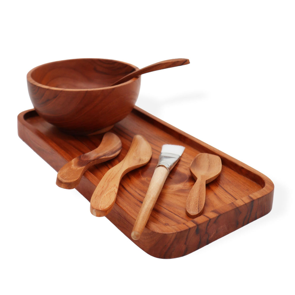 Teak Wood Clay & Wax Application Set with Bowl and Plate