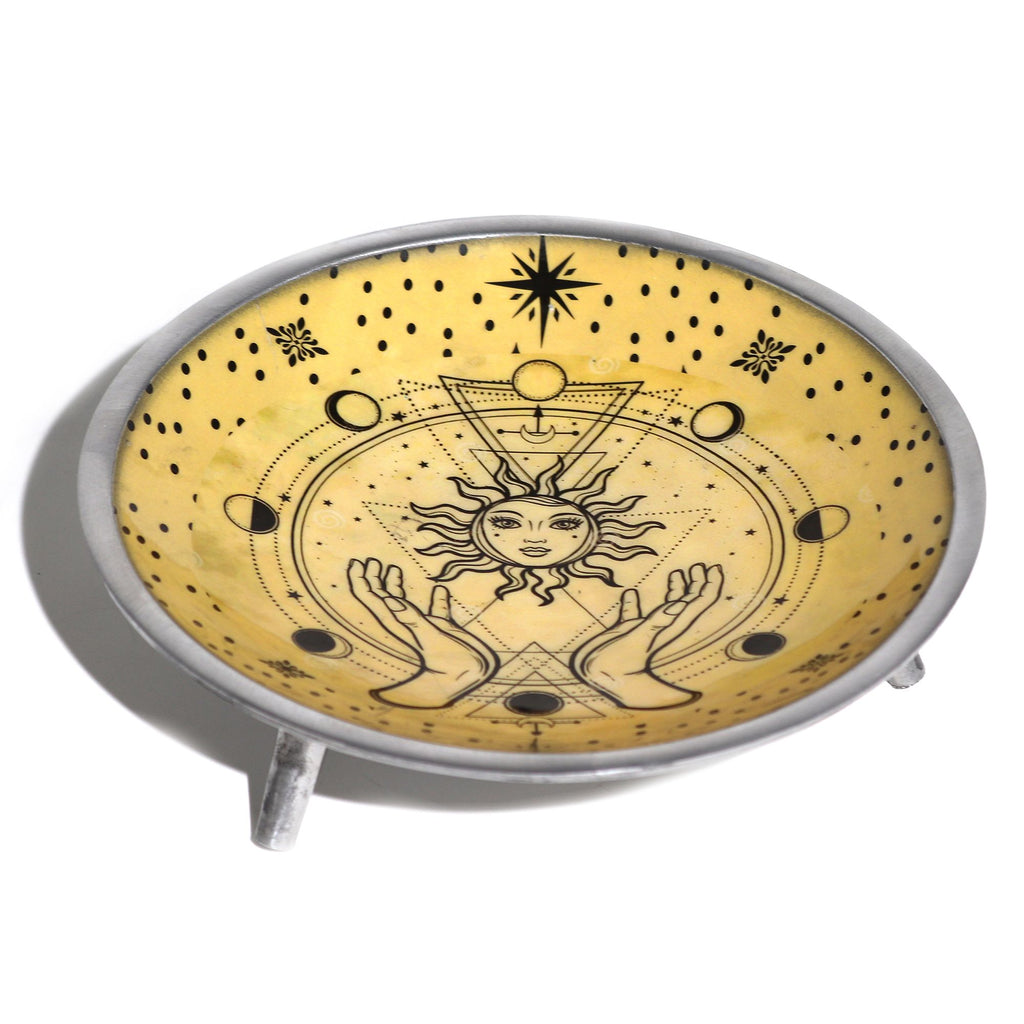 Triple Leg Enamelled Offering Plate - Hands and Sun