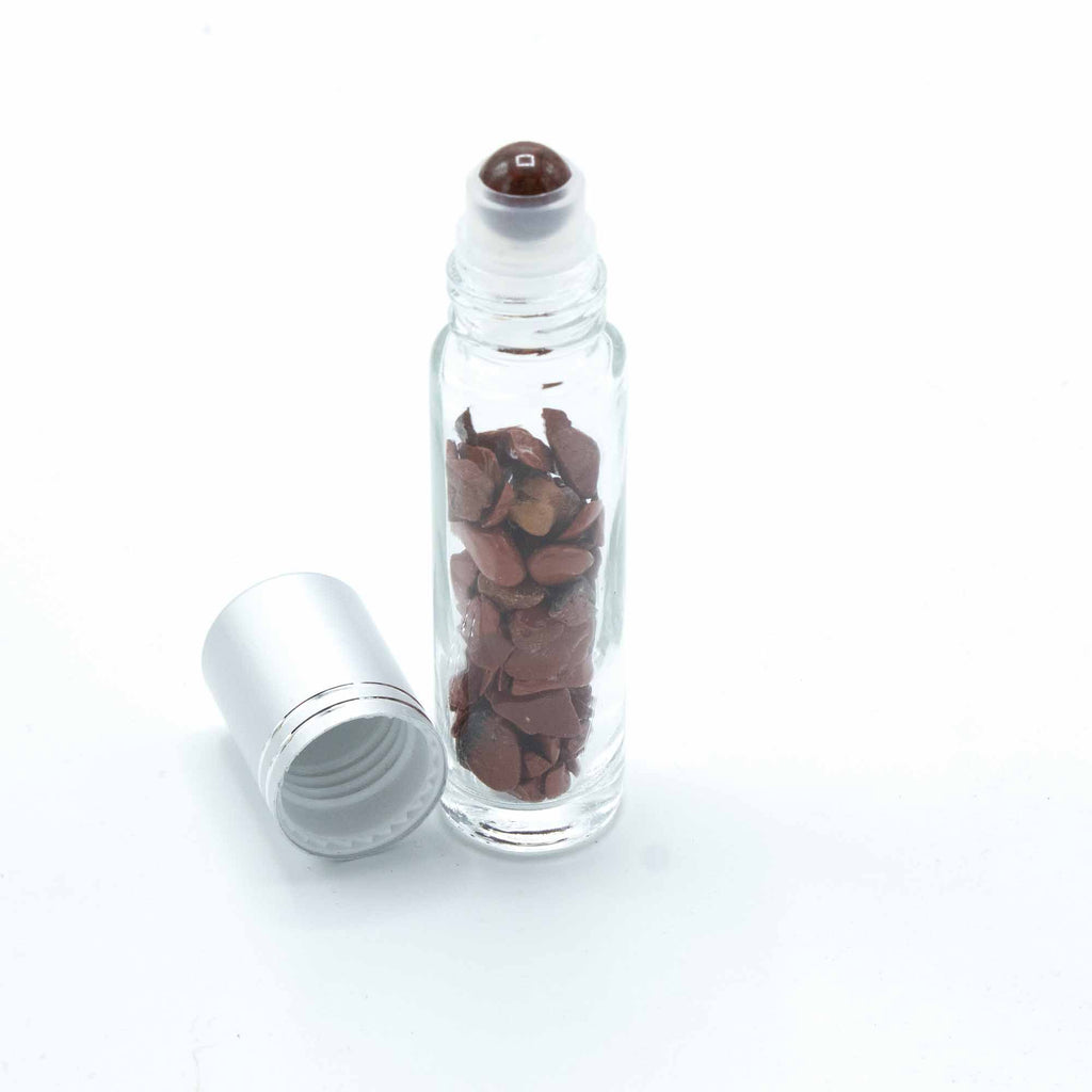 Red Jasper Roller Bottle with Silver Cap, 5ml