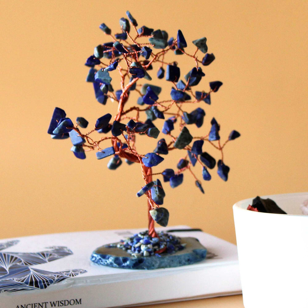 Large Sodalite Gemstone Tree on Blue Agate Base – view 3