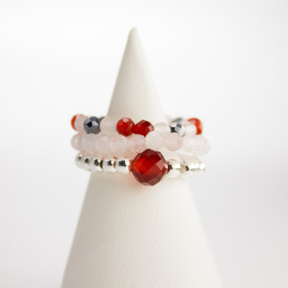 Nymph Gemstone Ring Set - Love & Flame Rose Quartz & Ruby – view 3