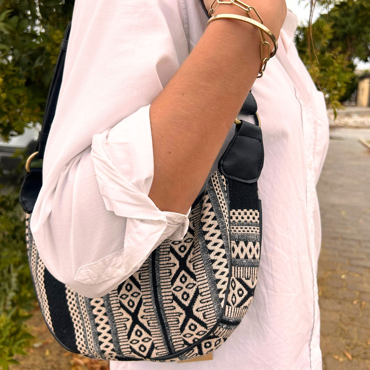 Jacquard Hobo Bag - Grey Metro, Black Strap – view 3