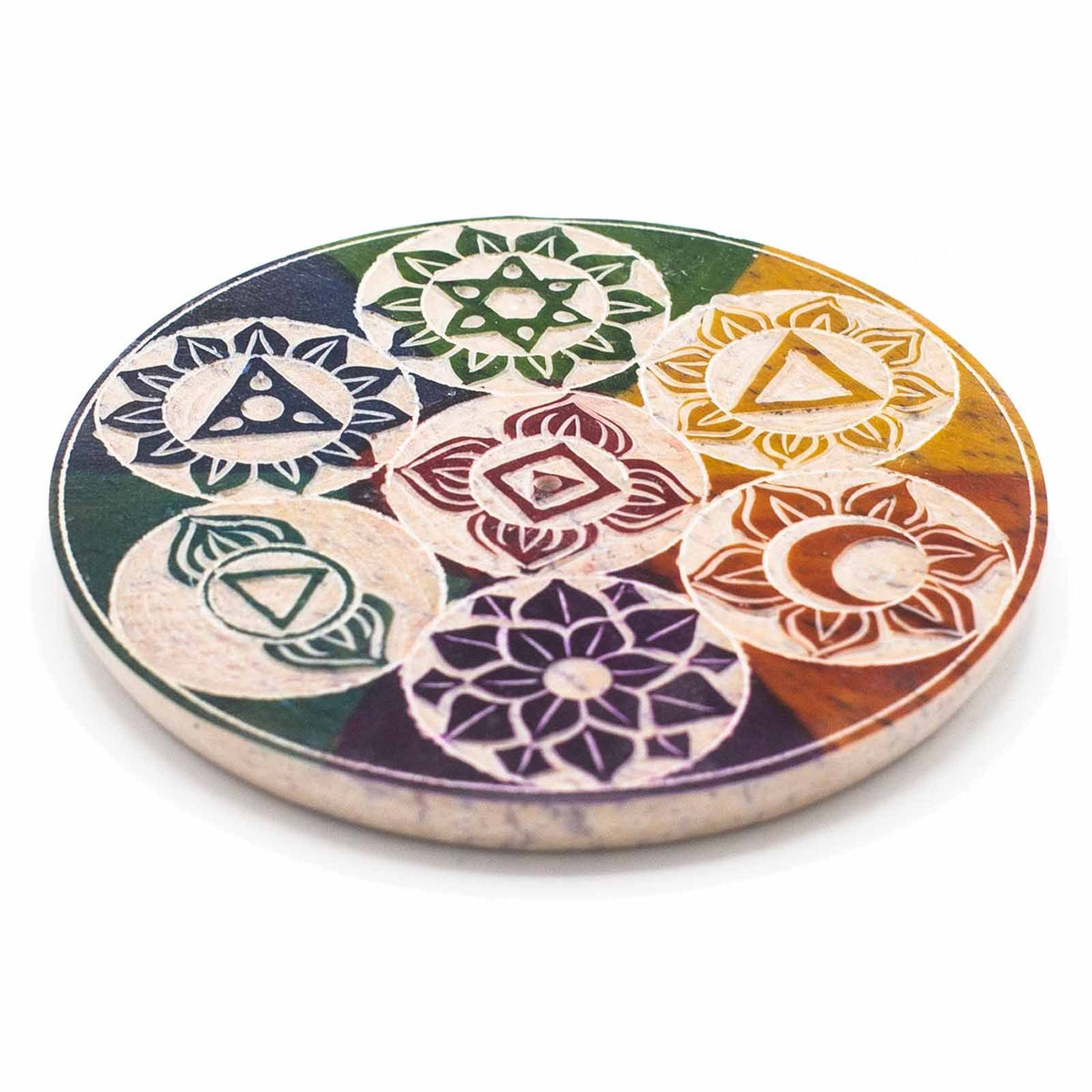 Soapstone Disc Incense Holder 10cm - Seven Chakra – view 2