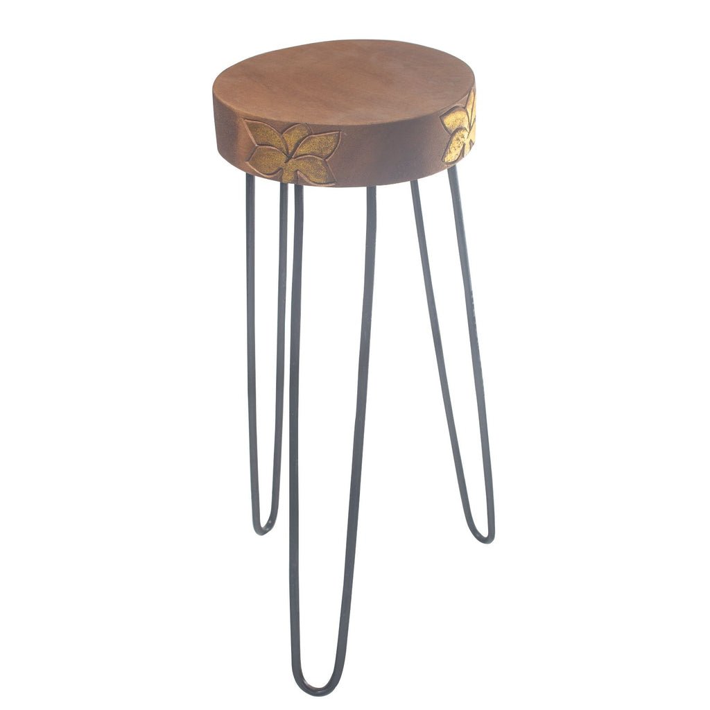 Albasia Wood Plant Stand - Natural & Gold Detail – view 3