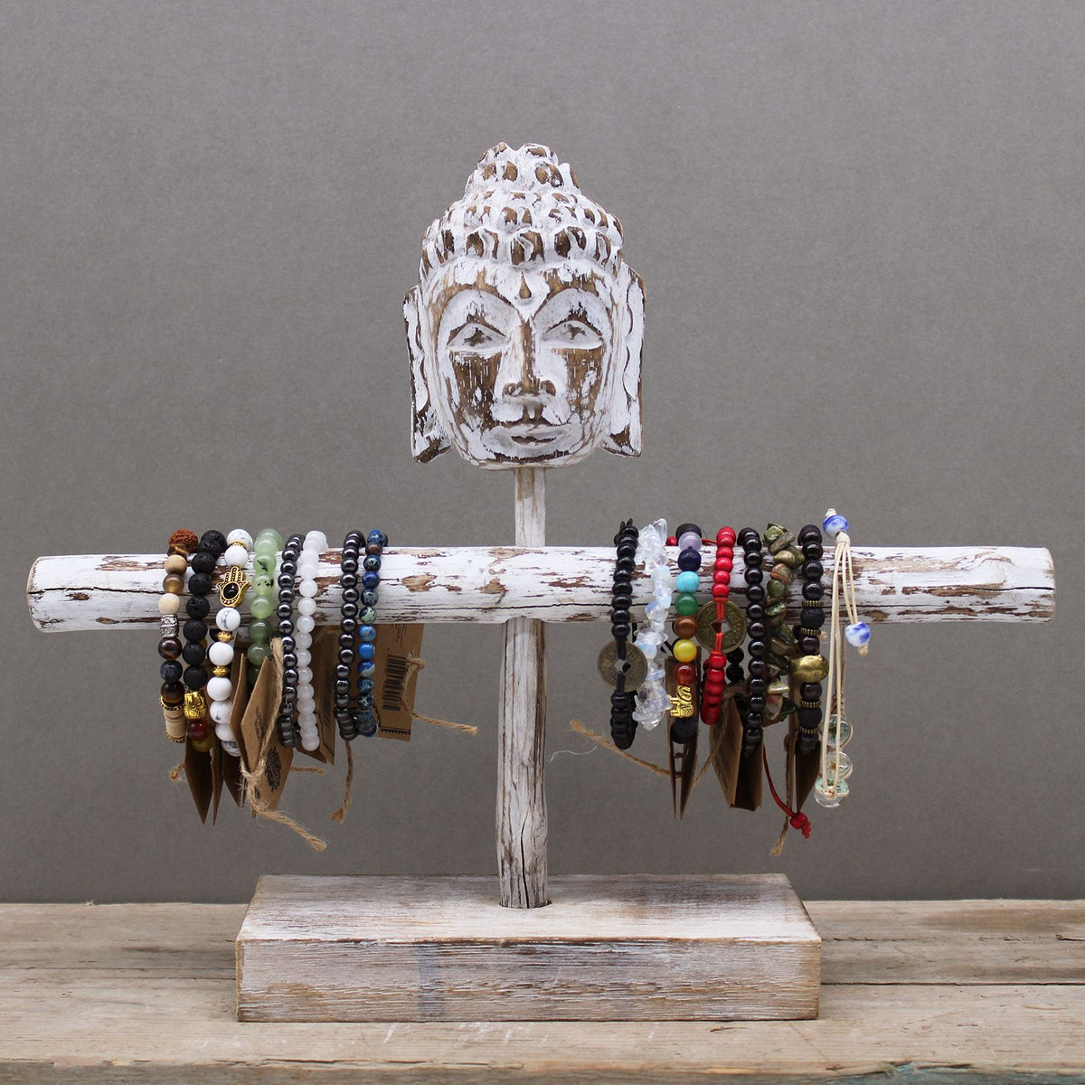 Single Branch and Buddha Jewellery Stand - Whitewash