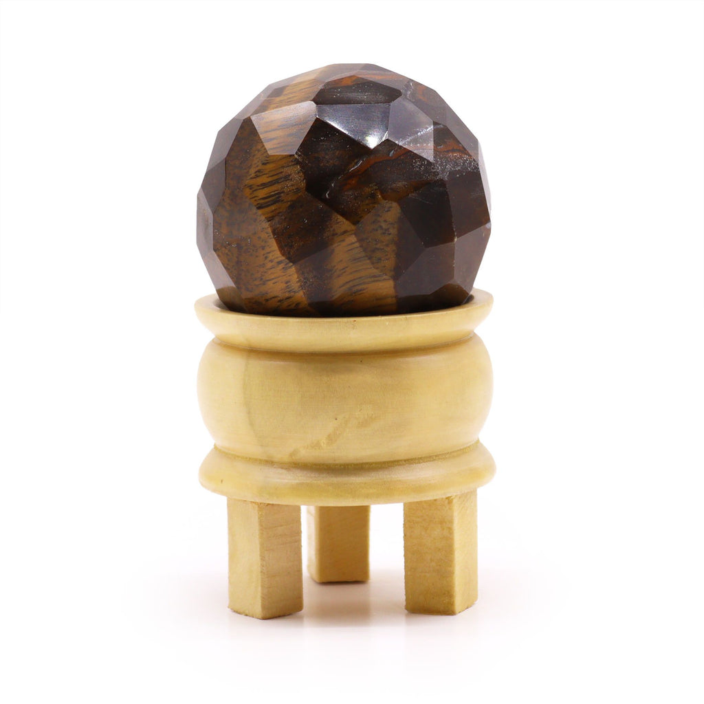 Faceted Tiger's Eye Healing Ball with Wooden Stand – view 4