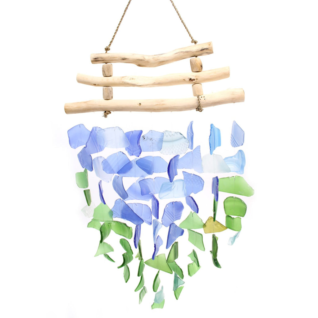 Recycled Glass Wind Chime - Three Sticks, Blue & Green – view 5