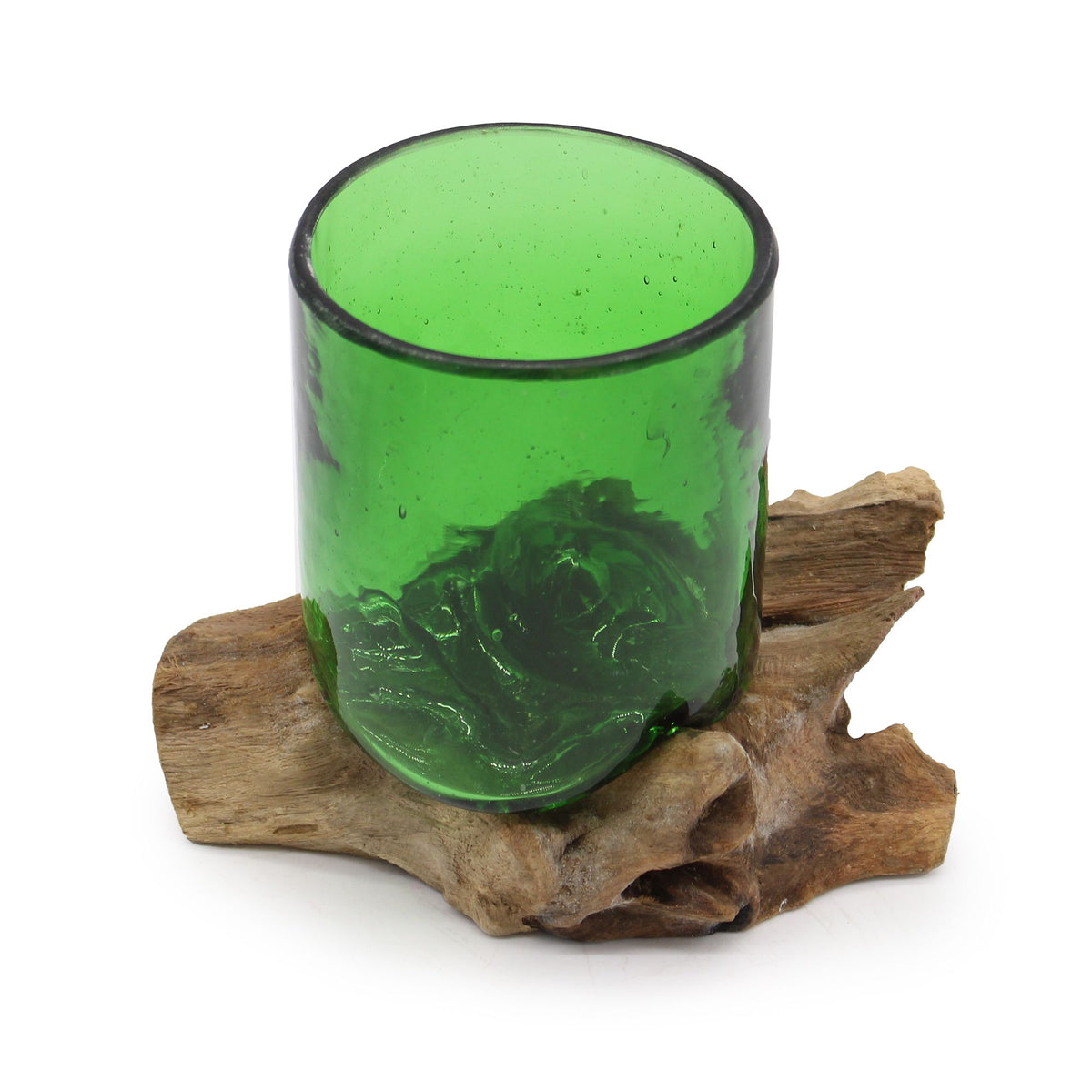 Recycled Glass Tumbler on Wood