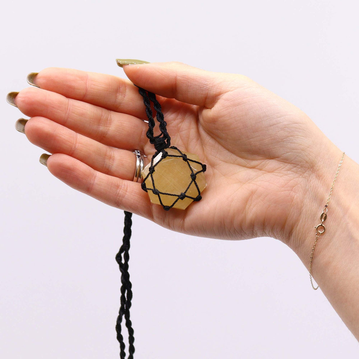 Laced Gemstone Hexagon Pendant - Yellow Quartz – view 3