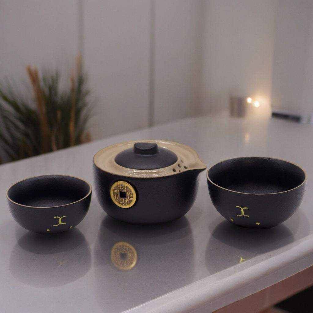 Money Cat Ceramic Teapot Set with 2 Cups - Black – view 4
