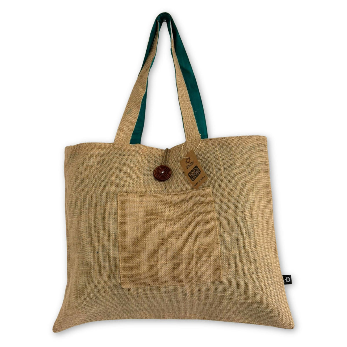 Reversible Jute and Cotton Big Bag in Teal – view 4
