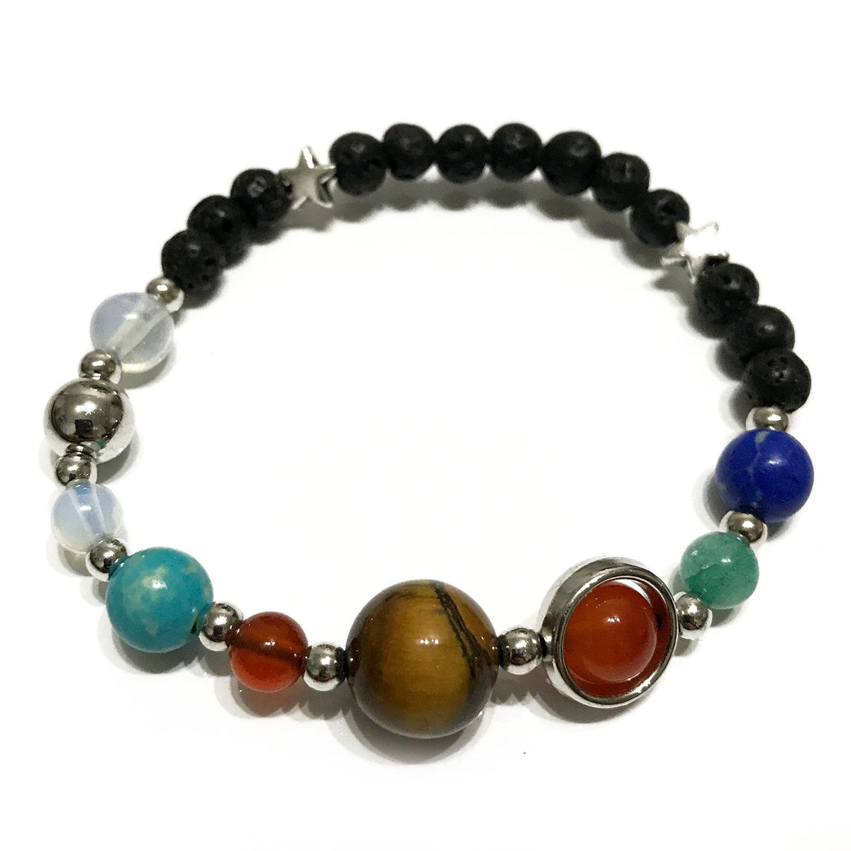 Lava Stone Bracelet with Silver Solar System Beads – view 4